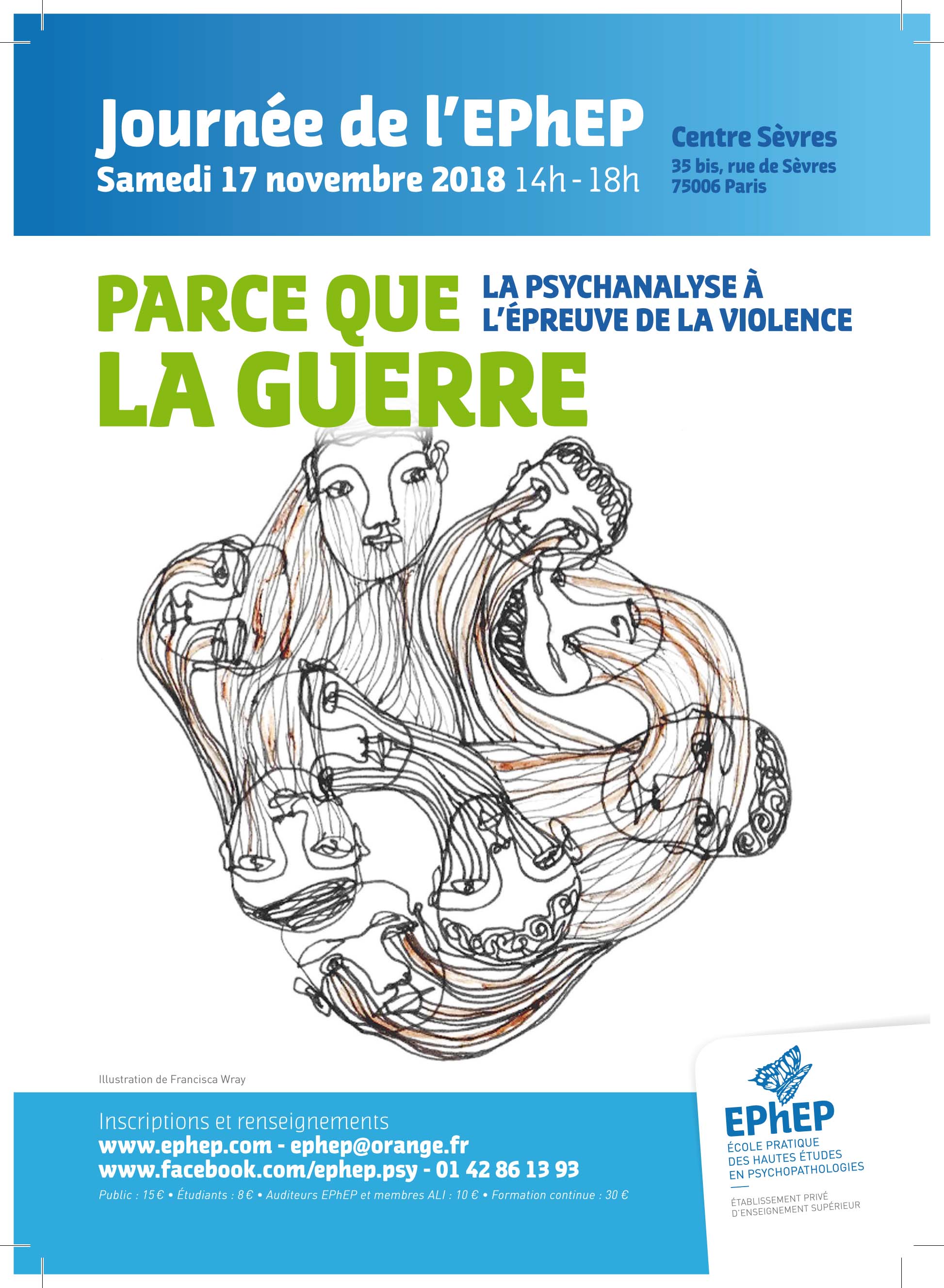 Affiche de la journée "Parce que la guerre - la psychanalyse à l'épreuve de la violence" le 17/11/2018
