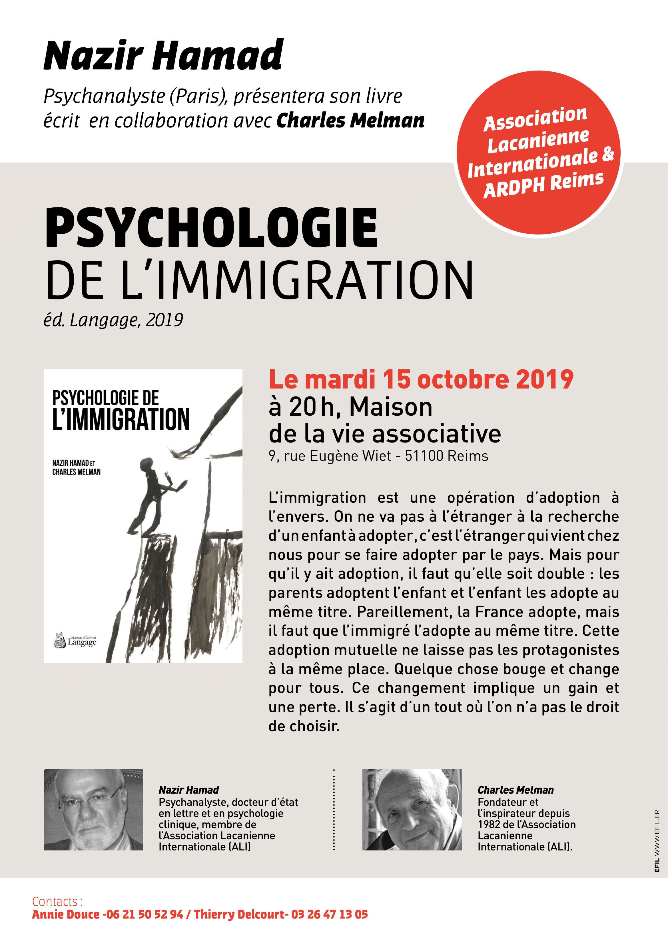 Affiche de la présentation Psychologie de l'immigration à Reims le 15/10/2019